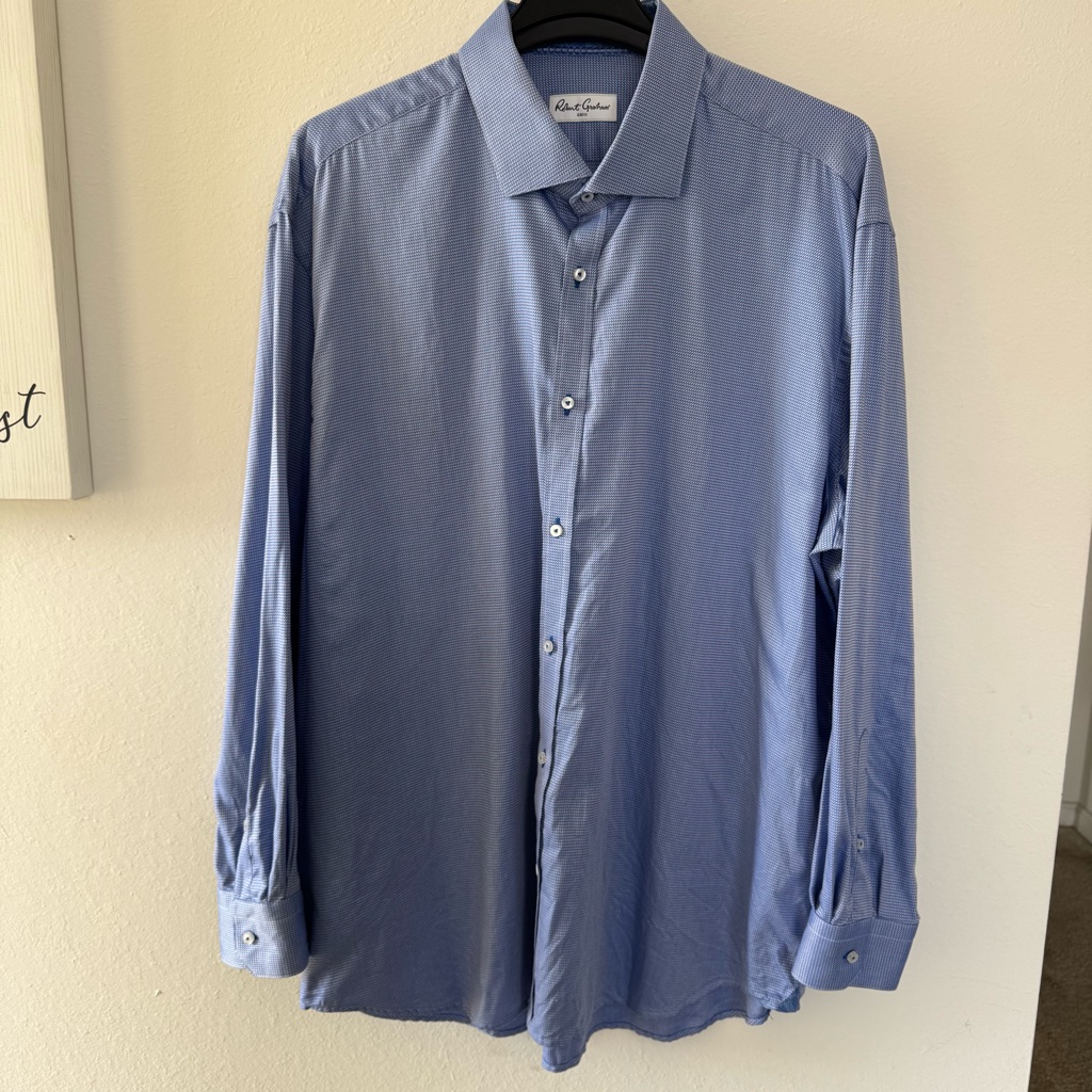 Robert Graham Long Sleeve Button Down Tailored Fit Shirt, Blue, Size 19/48